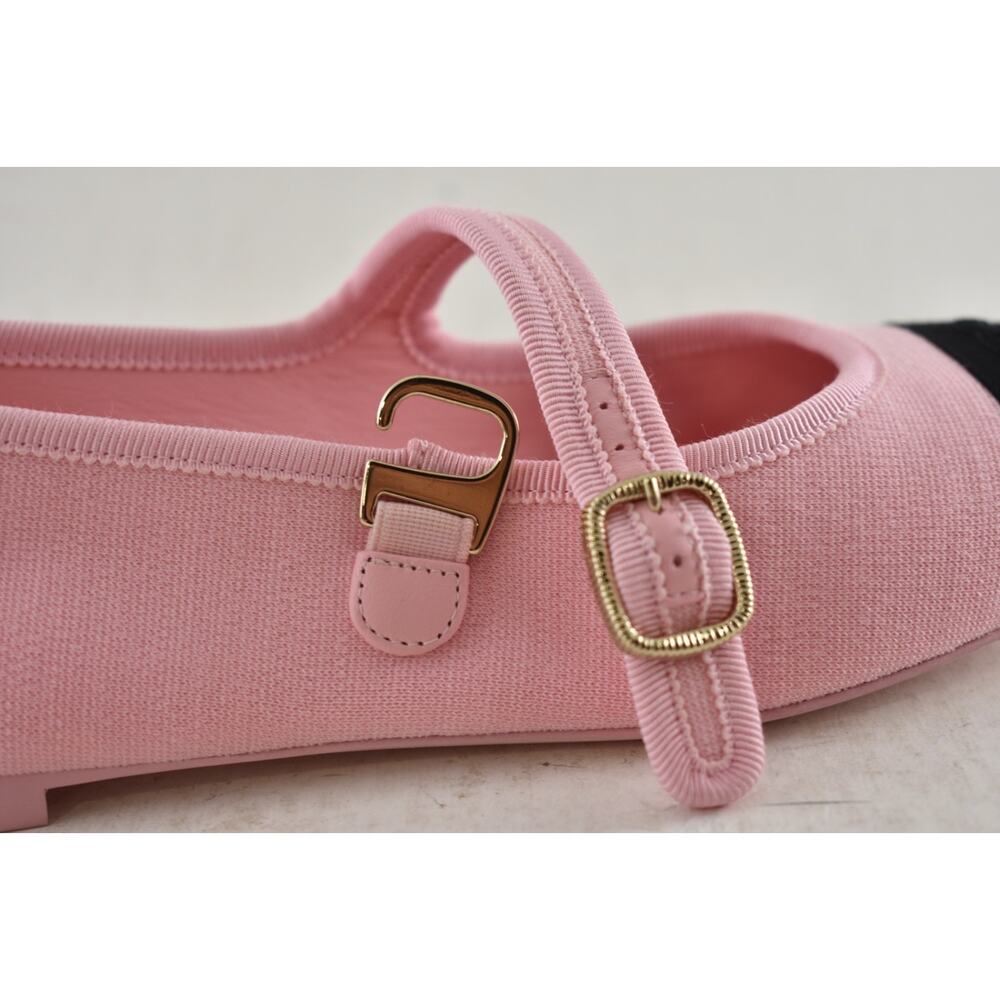 Chanel 25S Pink Fabric Black CC Logo Mary Jane Strap Ballerina Ballet Flat 37 - Picture 5 of 16